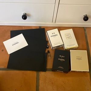 Empty Chanel lot 4 perfume boxes 3 envelopes samples card